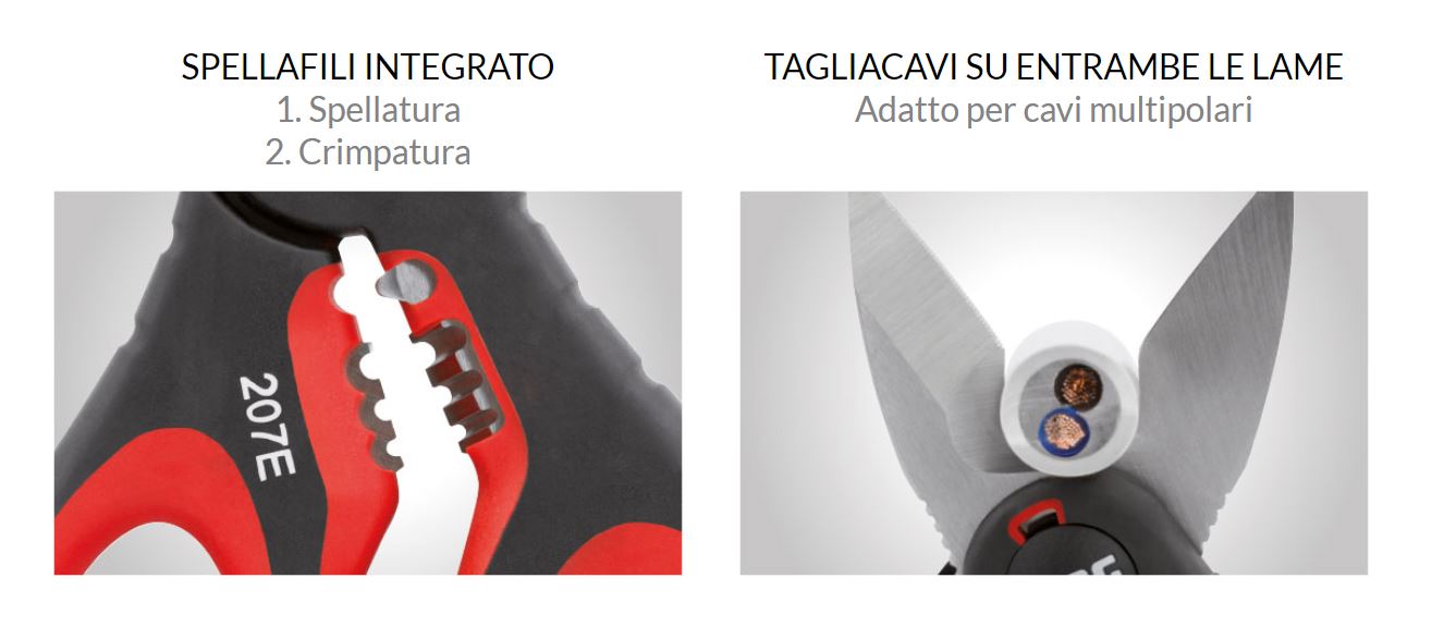 207 E FORBICE PROFESSIONALE PER ELETTRICISTI - STRUTTURA INTEGRALE IN ACCIAIO INOX - immagine 6
