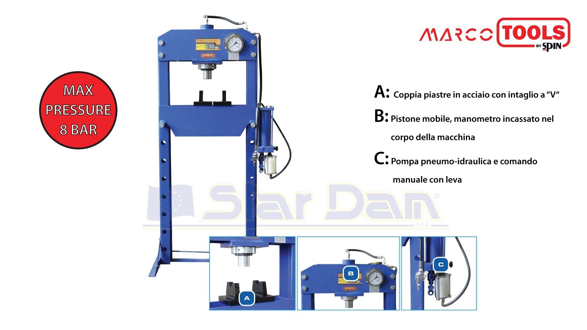 MARCO TOOLS PRESSA PNEUMO-IDRAULICA DA 30 TON