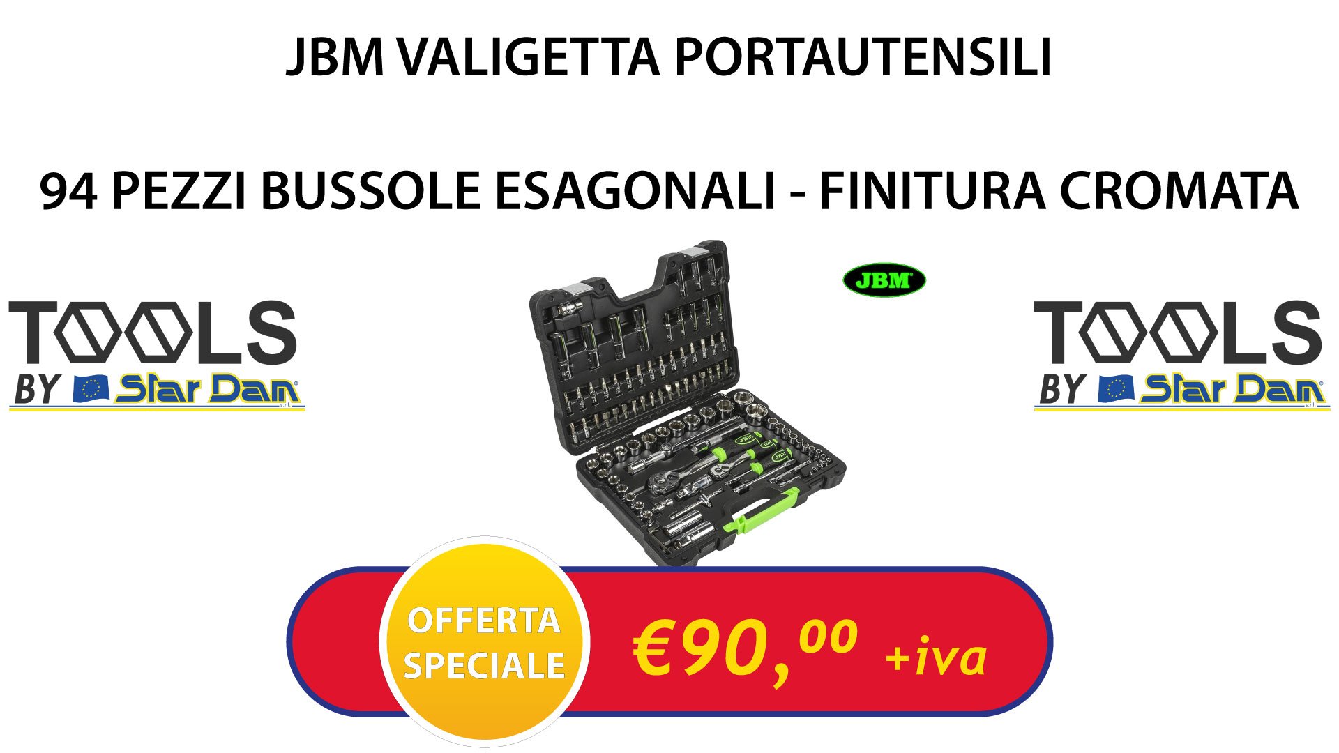 JBM VALIGETTA PORTAUTENSILI 94 PEZZI BUSSOLE ESAGONALI - FINITURA CROMATA